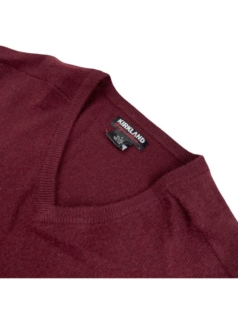 Kirkland Signature Men’s 100% 2-Ply Cashmere V-Neck Sweater Burgundy • Large